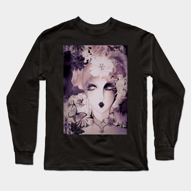 lilac and mauve art deco poster print collage Long Sleeve T-Shirt by jacquline8689
